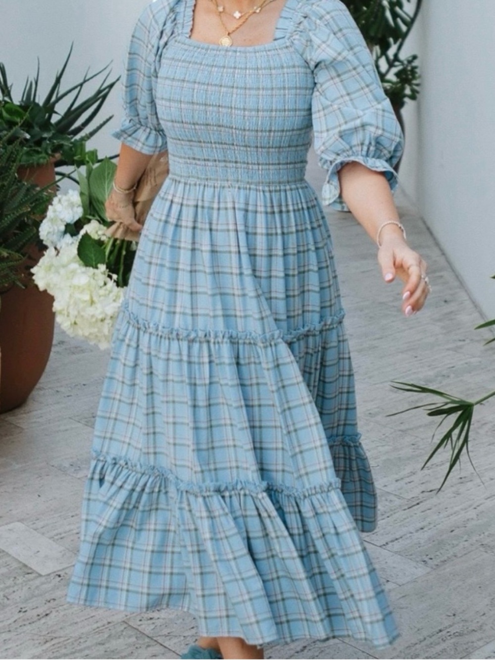 Ivy City Light Blue Plaid Tiered Maxi Dress - Picture 6 of 6